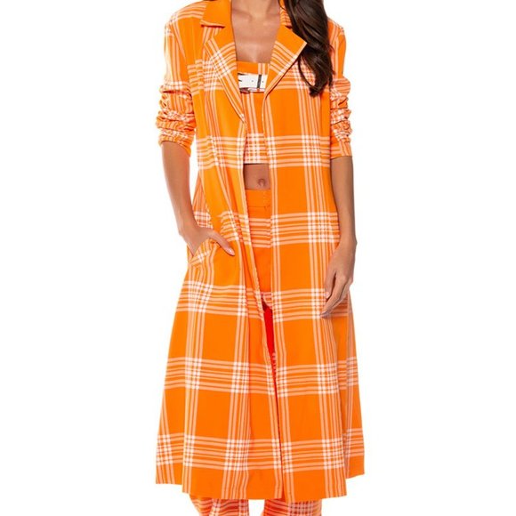 Callie Lives Jackets & Blazers - Stasia Sherberry: Orange Plaid All Season Duster Trench Coat L XL